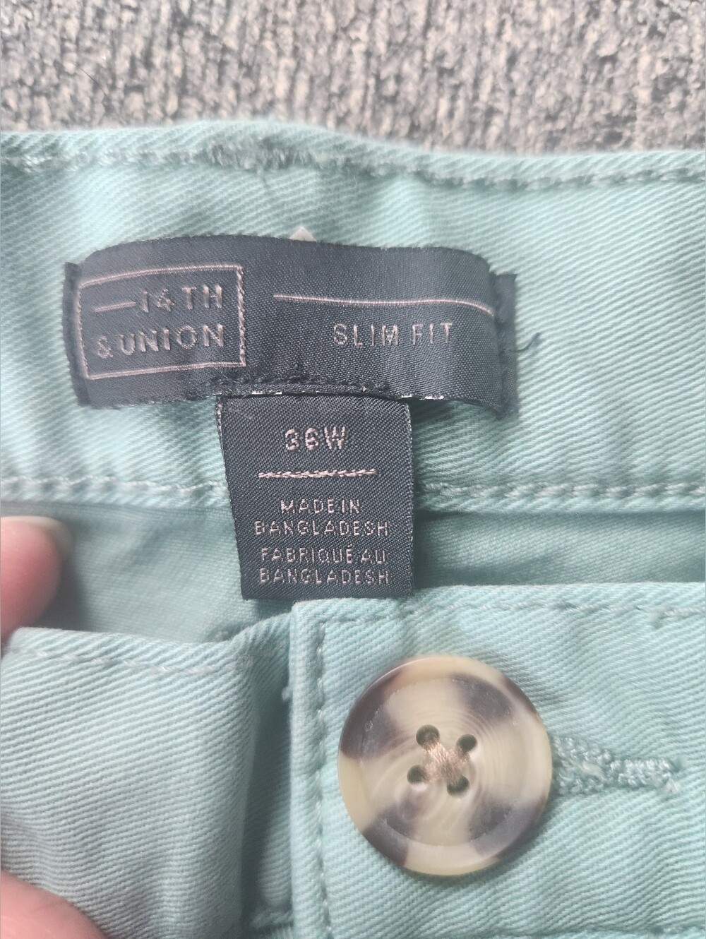New 14th & Union Men's Light Mint Chino Shorts 36W Slim‎ Fit - Picture 3 of 8